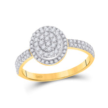  10k Yellow Gold Womens Round Diamond Oval Cluster Ring 1/2 Cttw