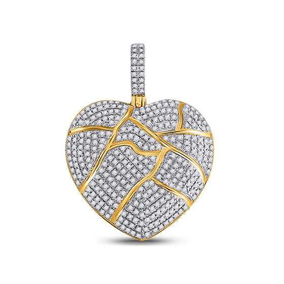 10k Yellow Gold Mens Round Diamond Broken Heart Charm Pendant 1 Cttw