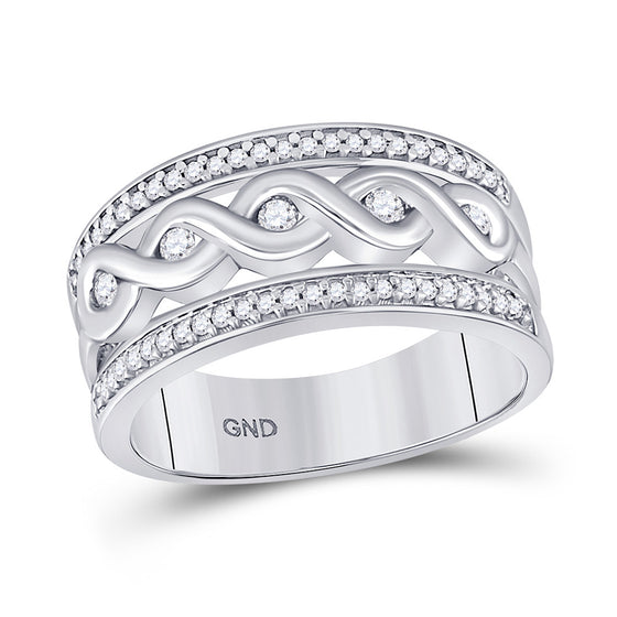 10k White Gold Womens Round Diamond Twist Scroll Band Ring 1/4 Cttw