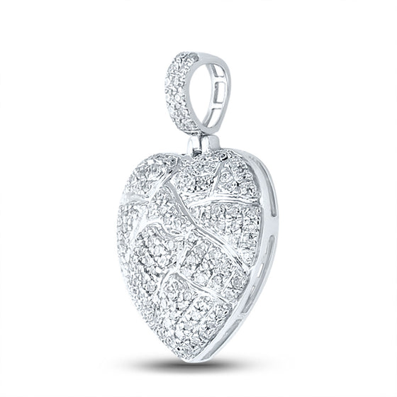 10k White Gold Mens Round Diamond Cracked Heart Charm Pendant 3/8 Cttw