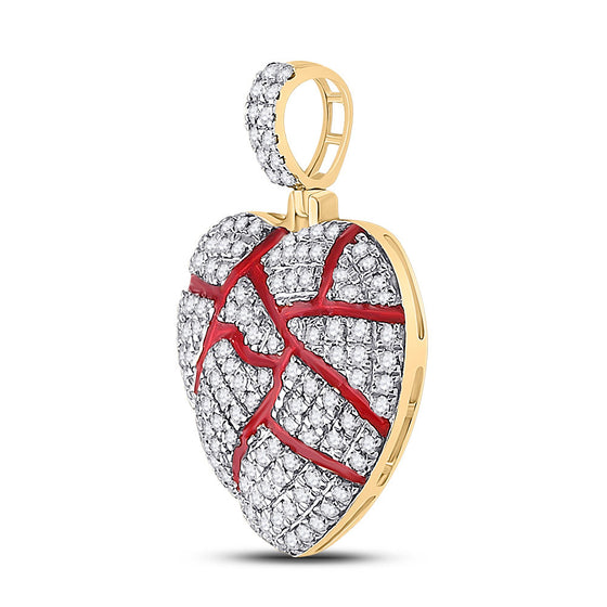 10k Yellow Gold Mens Round Diamond Heart Charm Pendant 3/8 Cttw