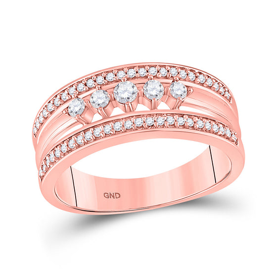 10k Rose Gold Womens Round Diamond 5-Stone Band Ring 1/3 Cttw