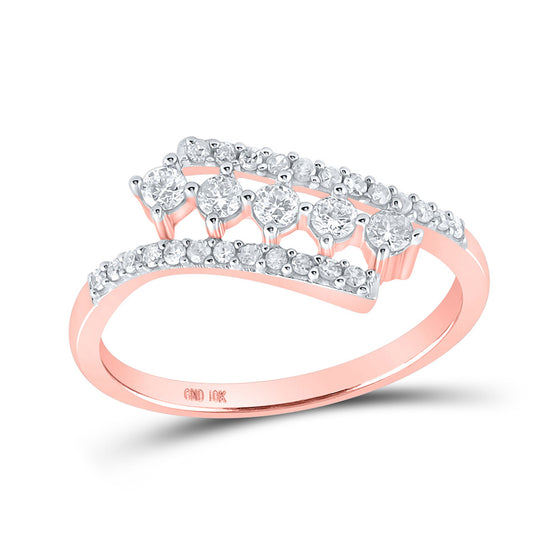 10k Rose Gold Womens Round Diamond Bypass Fashion Ring 1/3 Cttw