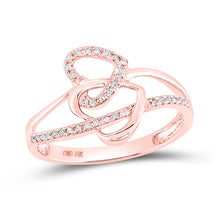  10k Rose Gold Womens Round Diamond Double Heart Ring 1/10 Cttw