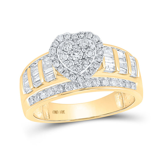 10k Yellow Gold Round Diamond Heart Bridal Wedding Engagement Ring 1 Cttw