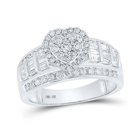 10k White Gold Round Diamond Heart Bridal Wedding Engagement Ring 1 Cttw
