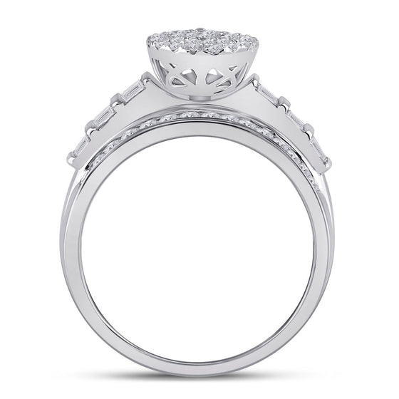 10k White Gold Baguette Diamond Cluster Bridal Wedding Engagement Ring 1 Cttw