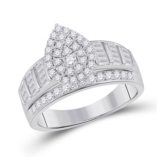 10k White Gold Baguette Diamond Cluster Bridal Wedding Engagement Ring 1 Cttw