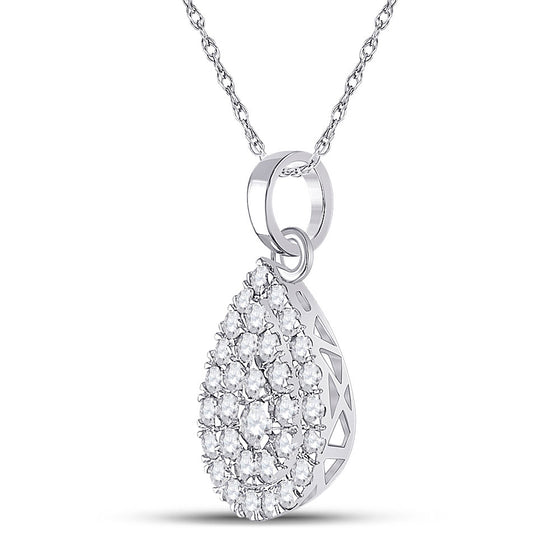 10k White Gold Womens Round Diamond Teardrop Pendant 1/2 Cttw