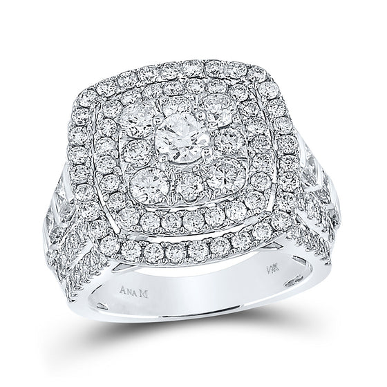 14k White Gold Round Diamond Cluster Bridal Wedding Engagement Ring 3-5/8 Cttw