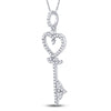 10k White Gold Womens Round Diamond Key Heart Pendant 1/5 Cttw