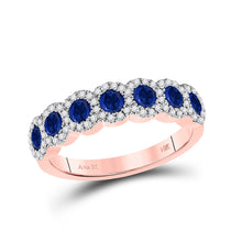  14k Rose Gold Womens Round Blue Sapphire Diamond Band Ring 1-1/4 Cttw