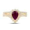 14k Yellow Gold Pear Ruby Solitaire Bridal Wedding Ring Band Set 1-7/8 Cttw
