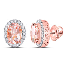  10k Rose Gold Womens Oval Morganite Diamond Halo Earrings 2-1/5 Cttw