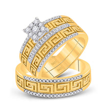  10k Yellow Gold His Hers Round Diamond Cluster Matching Wedding Set 3/8 Cttw