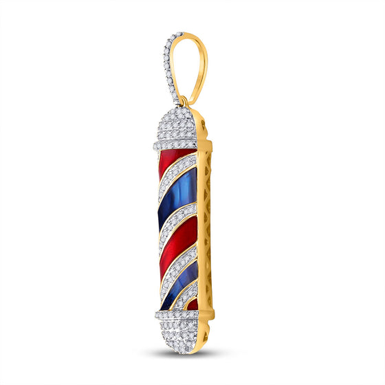 10k Yellow Gold Mens Round Diamond Barber Pole Charm Pendant 3/8 Cttw