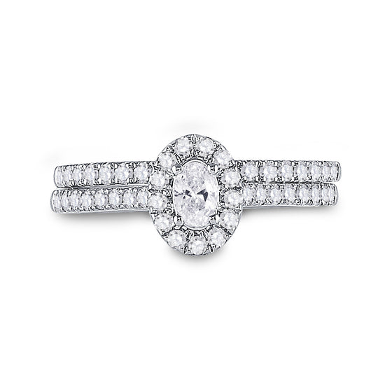 14k White Gold Oval Diamond Bridal Wedding Ring Band Set 3/4 Cttw