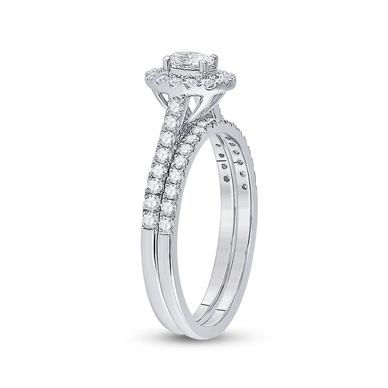 14k White Gold Oval Diamond Bridal Wedding Ring Band Set 3/4 Cttw