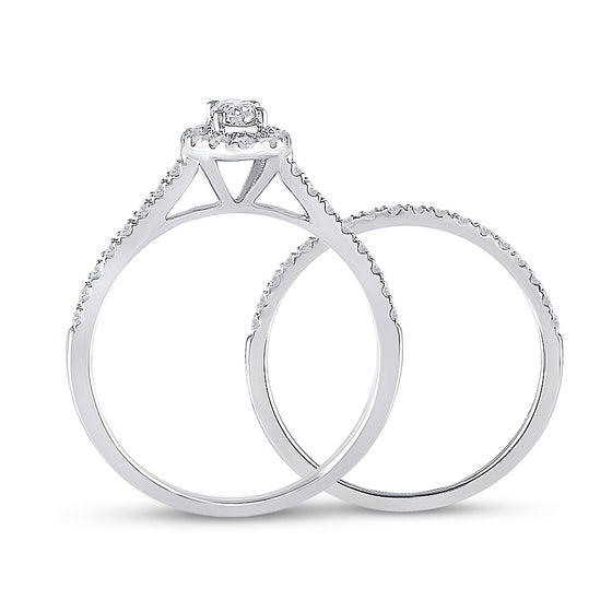 14k White Gold Oval Diamond Bridal Wedding Ring Band Set 3/4 Cttw