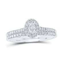  14k White Gold Oval Diamond Bridal Wedding Ring Band Set 3/4 Cttw