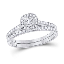  14k White Gold Princess Diamond Bridal Wedding Ring Band Set 1/2 Cttw