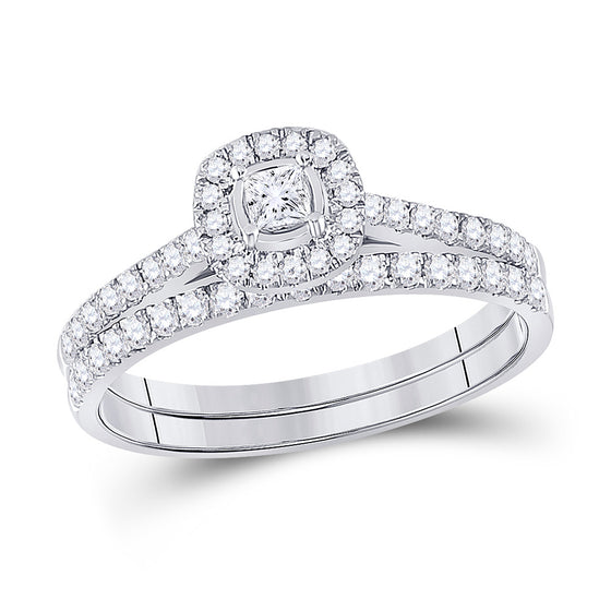 14k White Gold Princess Diamond Bridal Wedding Ring Band Set 1/2 Cttw