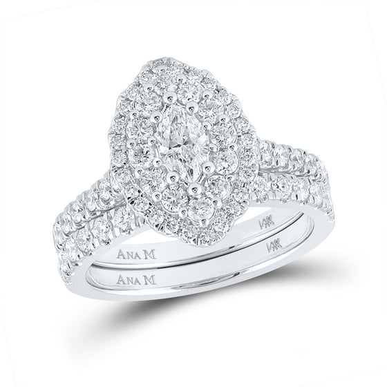 14k White Gold Marquise Diamond Bridal Wedding Ring Band Set 1-3/8 Cttw