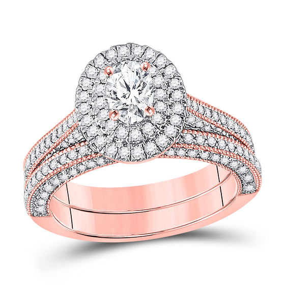 14k Rose Gold Oval Diamond Bridal Wedding Ring Band Set 1-5/8 Cttw