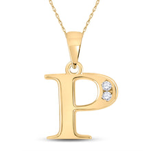  10k Yellow Gold Womens Round Diamond P Initial Letter Pendant 1/20 Cttw