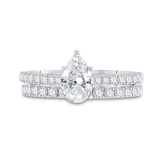 14k White Gold Pear Diamond Bridal Wedding Ring Band Set 1-1/4 Cttw