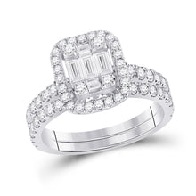  14k White Gold Baguette Diamond Bridal Wedding Ring Band Set 1-1/2 Cttw