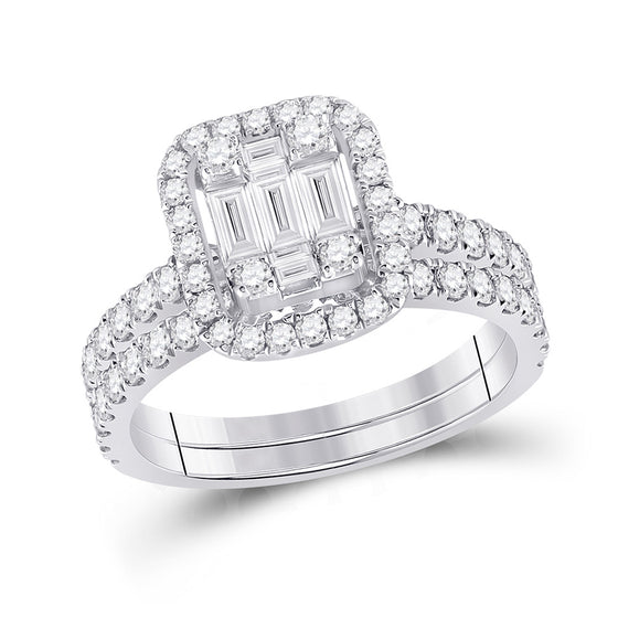 14k White Gold Baguette Diamond Bridal Wedding Ring Band Set 1-1/2 Cttw