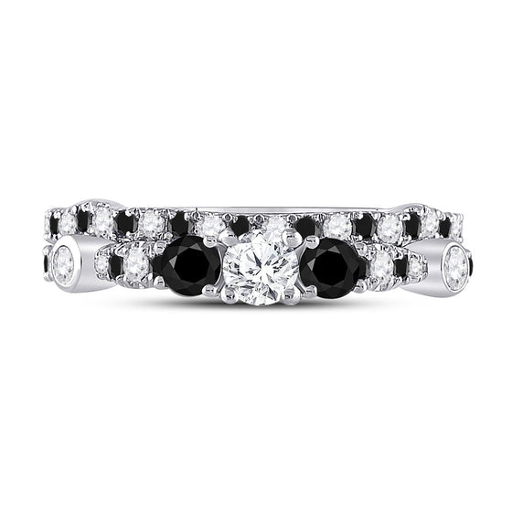 14k White Gold Round Diamond 3-Stone Bridal Wedding Ring Band Set 1 Cttw