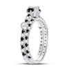 14k White Gold Round Diamond 3-Stone Bridal Wedding Ring Band Set 1 Cttw