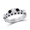 14k White Gold Round Diamond 3-Stone Bridal Wedding Ring Band Set 1 Cttw