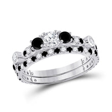  14k White Gold Round Diamond 3-Stone Bridal Wedding Ring Band Set 1 Cttw