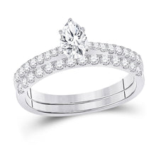  14k White Gold Pear Diamond Bridal Wedding Ring Band Set 1 Cttw