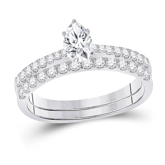 14k White Gold Pear Diamond Bridal Wedding Ring Band Set 1 Cttw