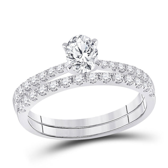 14k White Gold Oval Diamond Bridal Wedding Ring Band Set 1 Cttw