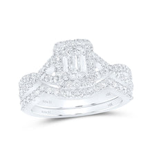  14k White Gold Emerald Diamond Bridal Wedding Ring Band Set 1-5/8 Cttw