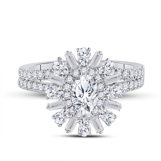 14k White Gold Oval Diamond Bridal Wedding Ring Band Set 1 Cttw