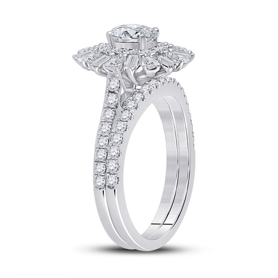 14k White Gold Oval Diamond Bridal Wedding Ring Band Set 1 Cttw