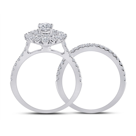 14k White Gold Oval Diamond Bridal Wedding Ring Band Set 1 Cttw
