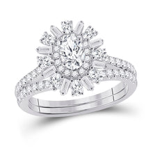  14k White Gold Oval Diamond Bridal Wedding Ring Band Set 1 Cttw