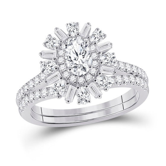 14k White Gold Oval Diamond Bridal Wedding Ring Band Set 1 Cttw