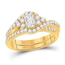  14k Yellow Gold Emerald Diamond Bridal Wedding Ring Band Set 1-1/4 Cttw