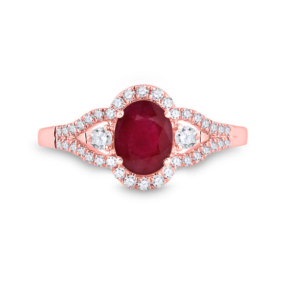 14k Rose Gold Womens Oval Ruby Solitaire Diamond Ring 1-5/8 Cttw