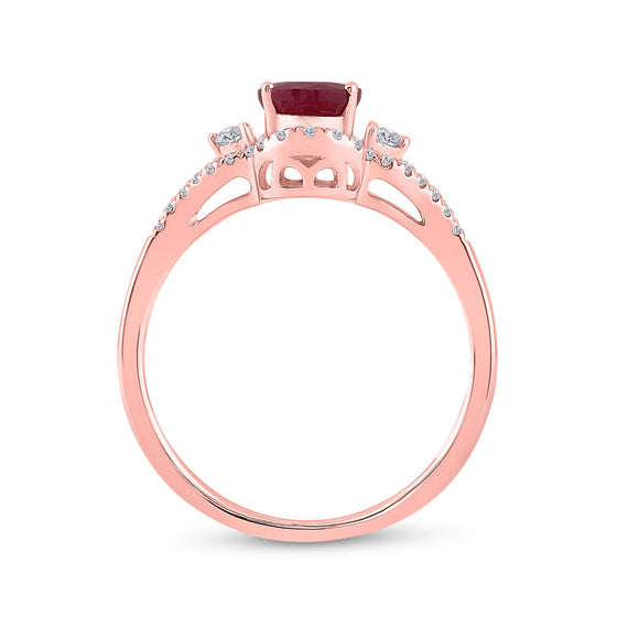 14k Rose Gold Womens Oval Ruby Solitaire Diamond Ring 1-5/8 Cttw