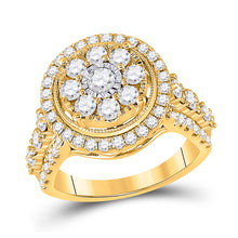  14k Yellow Gold Womens Round Diamond Cluster Ring 1-3/4 Cttw