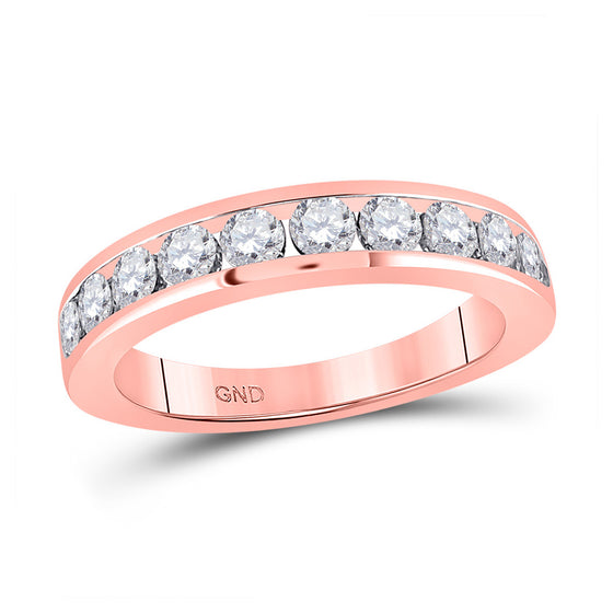 14k Rose Gold Womens Round Diamond Wedding Single Row Band 1 Cttw